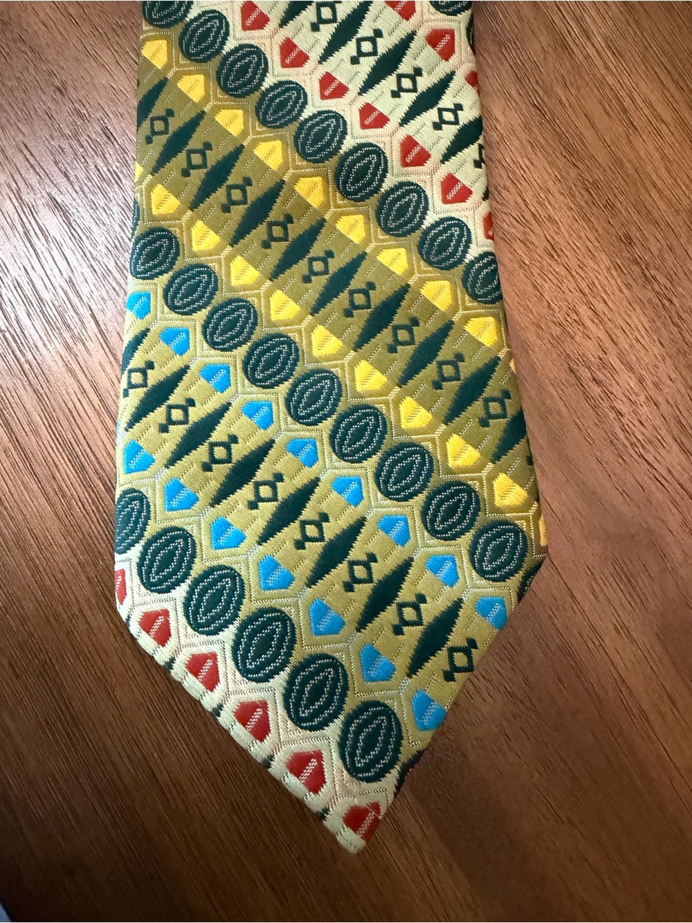 Vintage Silk Geometric Tie Men’s Gold Green Blue Red 4” Wide